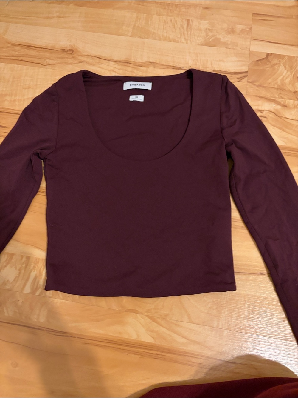 Babaton Scoop Neck Long-Sleeve Top in Deep Burgundy
